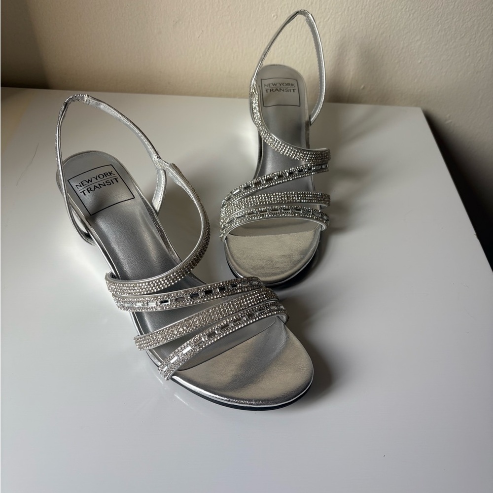 New York Transit Silver Embellished Heels